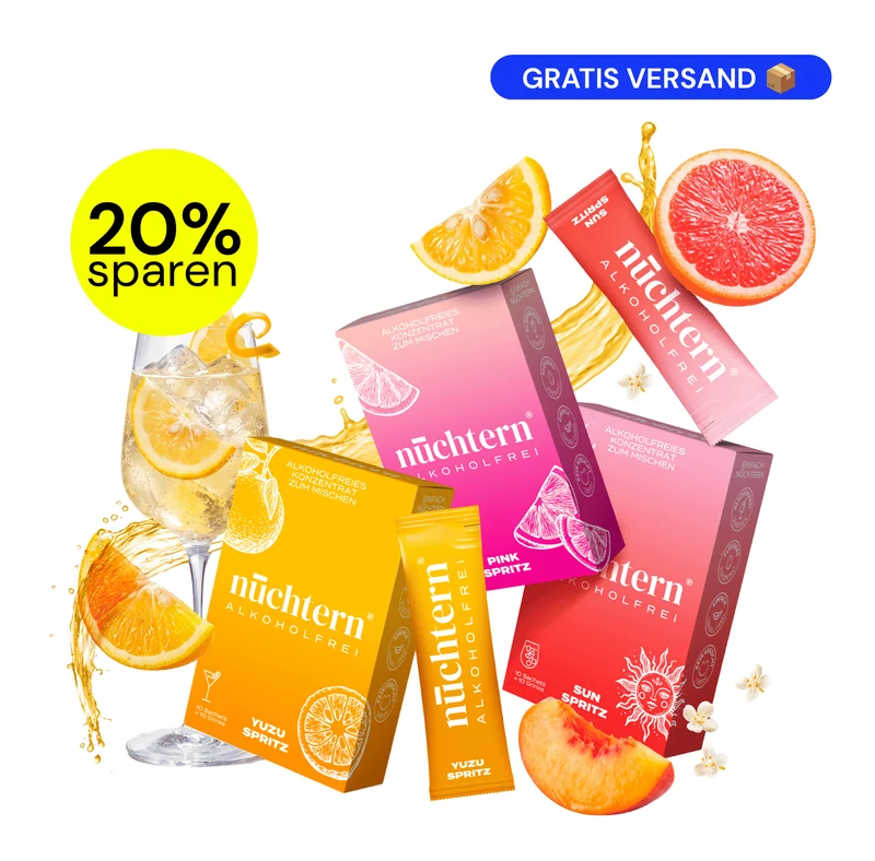 nüchtern Spritz Aperitivo Set Alkoholfrei – 30 Drinks (10 Yuzu + 10 Pink + 10 Sun Spritz)