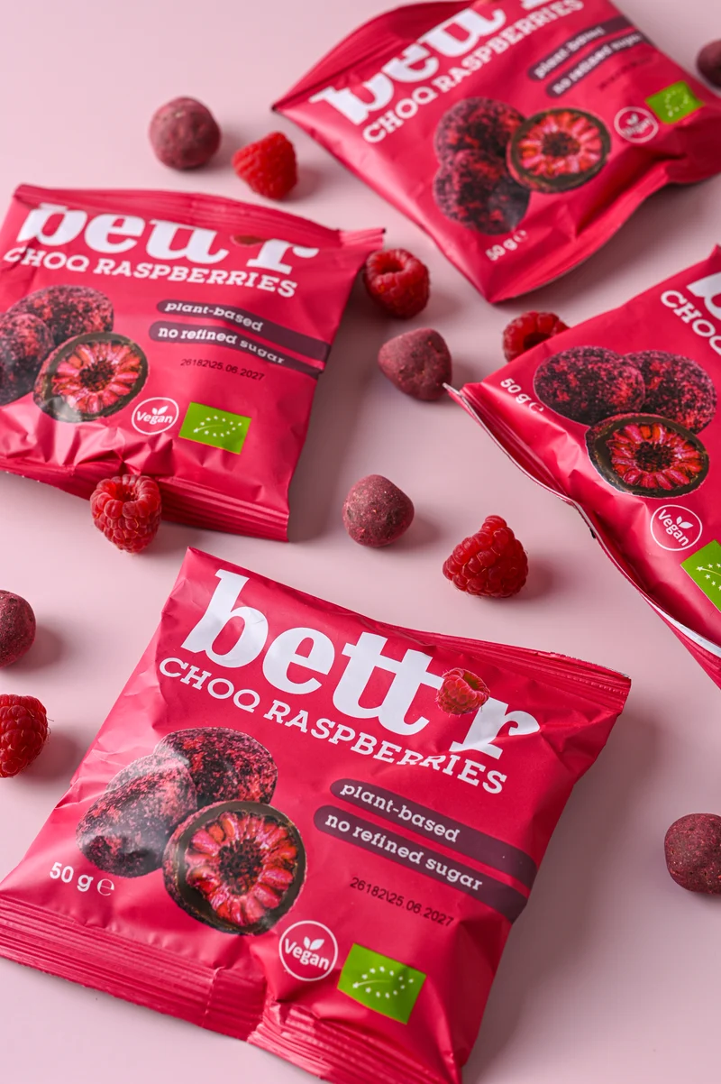Bio Freeze-Dried Raspberries with Cocoa Glaze, Bett'r
