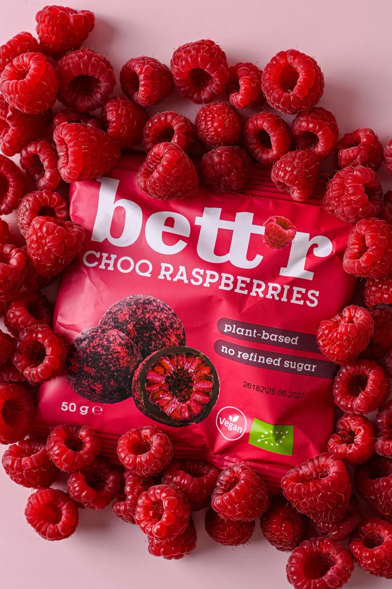 Bio Freeze-Dried Raspberries with Cocoa Glaze, Bett'r