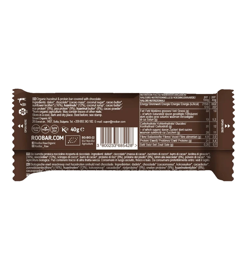 BIO Hazelnut Protein Bar Covered With Chocolate