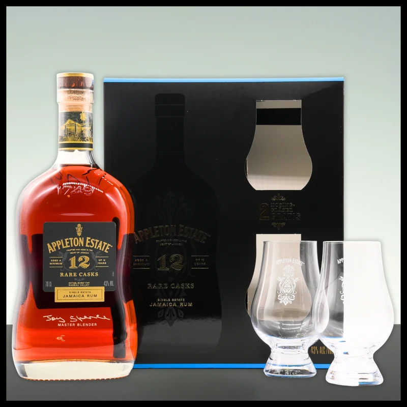 Appleton Estate 12 YO Rare Casks Rum Geschenkbox mit 2 Gläsern 0,7L - 43% Vol.