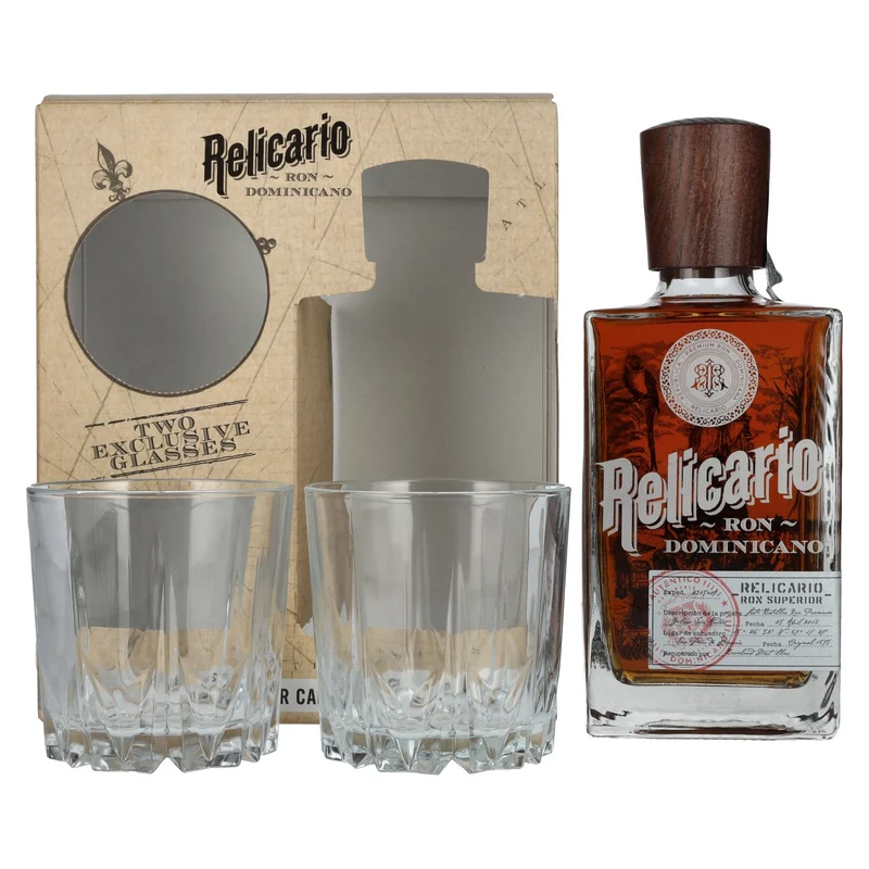 Relicario Ron Dominicano Superior 40% Vol. 0,7l in Geschenkbox mit 2 Gläsern