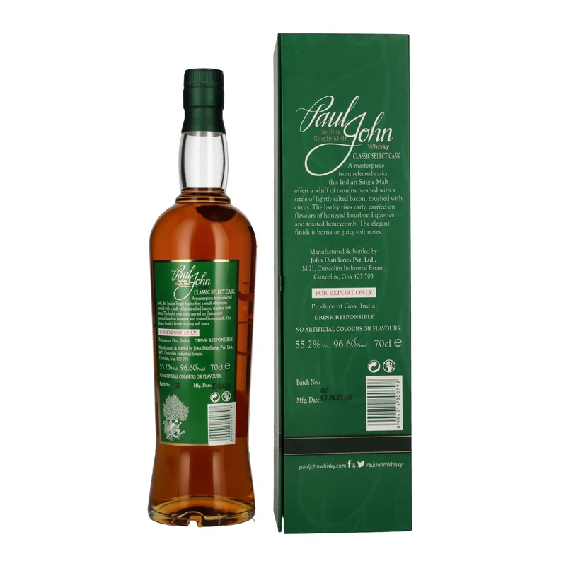Paul John CLASSIC Select Cask Indian Single Malt Whisky 55,2% Vol. 0,7l in Geschenkbox