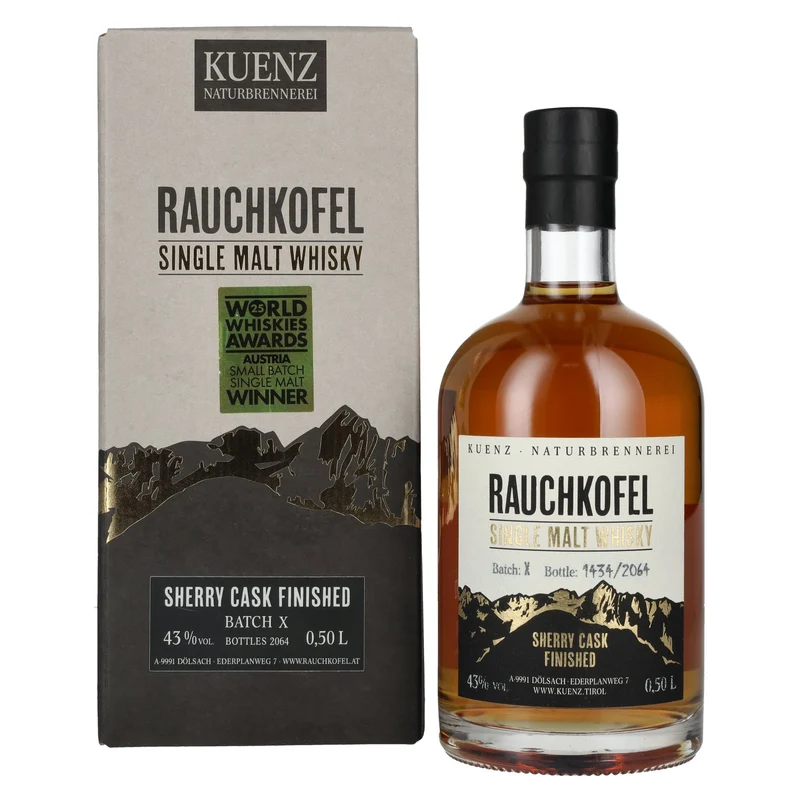 Kuenz Naturbrennerei Rauchkofel Single Malt Whisky Sherry Cask Finished 43% Vol. 0,5l in Geschenkbox