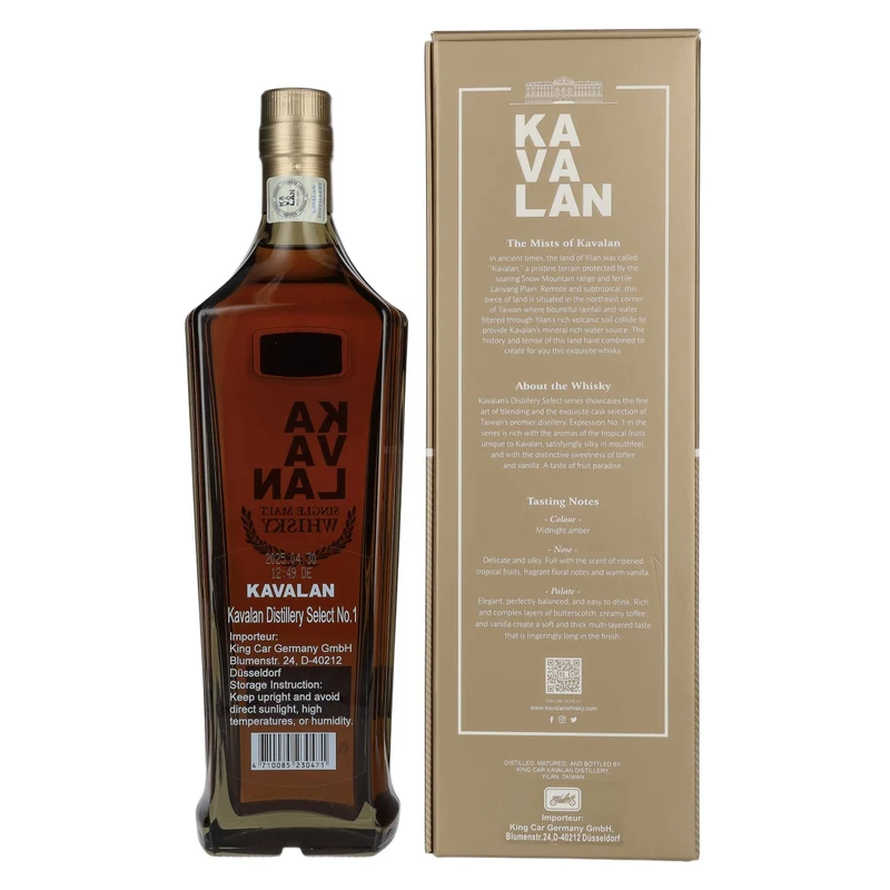 Kavalan DISTILLERY SELECT Single Malt Whisky No. 1 40% Vol. 0,7l in Geschenkbox