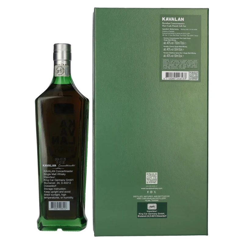 Kavalan CONCERTMASTER Port Cask Finish Single Malt Whisky 40% Vol. 0,7l in Geschenkbox mit 2x0,05l Miniaturen