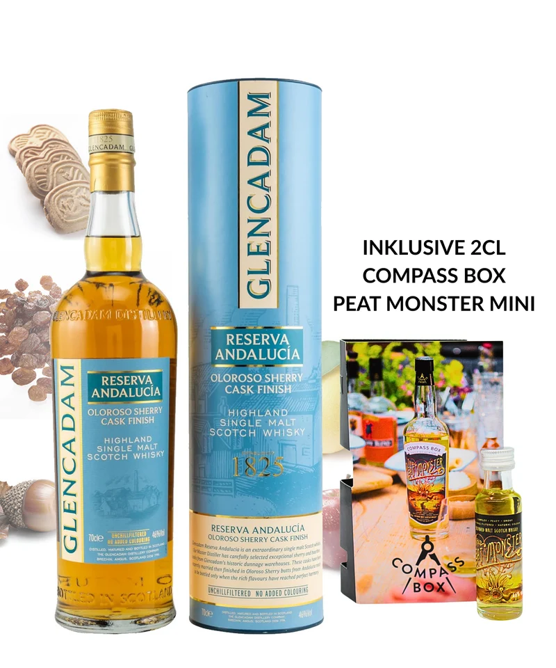 Glencadam Reserva Oloroso Sherry inkl. 2cl Compass The Peat Monster Minature
