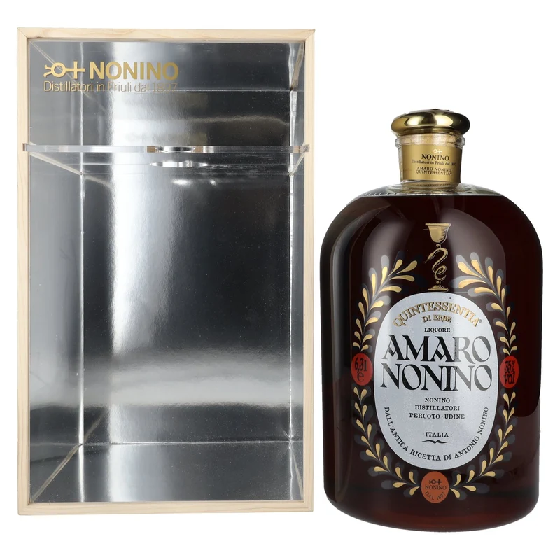 Amaro Nonino Quintessentia Di Erbe Liquore 35% Vol. 6,3l in Holzkiste mit Dosierpumpe