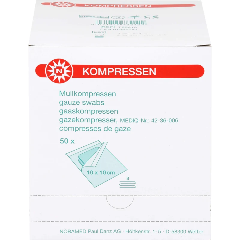 MULLKOMPRESSEN 10x10CM 8F STERIL, 50X2 St KOM