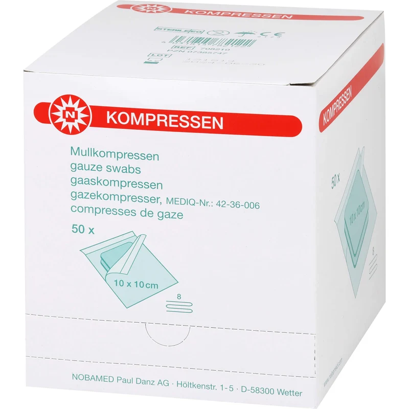 MULLKOMPRESSEN 10x10CM 8F STERIL, 50X2 St KOM