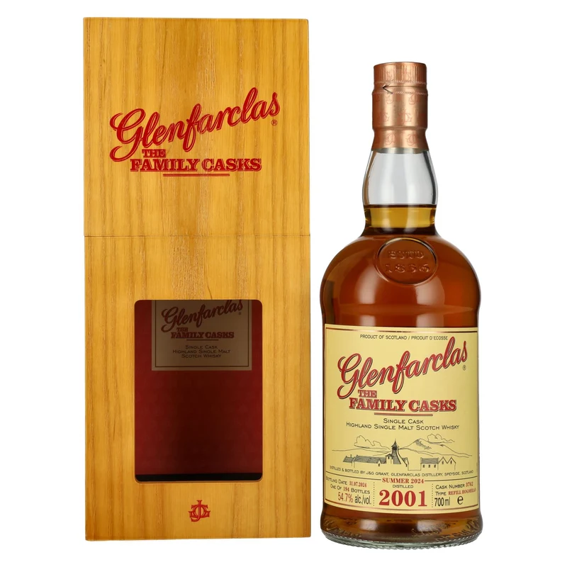 Glenfarclas THE FAMILY CASKS Single Cask SUMMER 2024 Refill Hogshead #3762 2001 54,7% Vol. 0,7l in Holzkiste