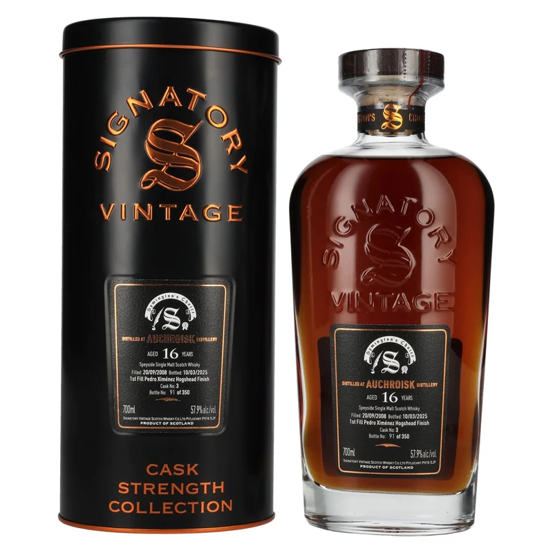 Signatory Vintage SYMINGTON'S CHOICE 16 Years Old AUCHROISK PX Hogshead Finish #3 2008 57,9% Vol. 0,7l in Tinbox