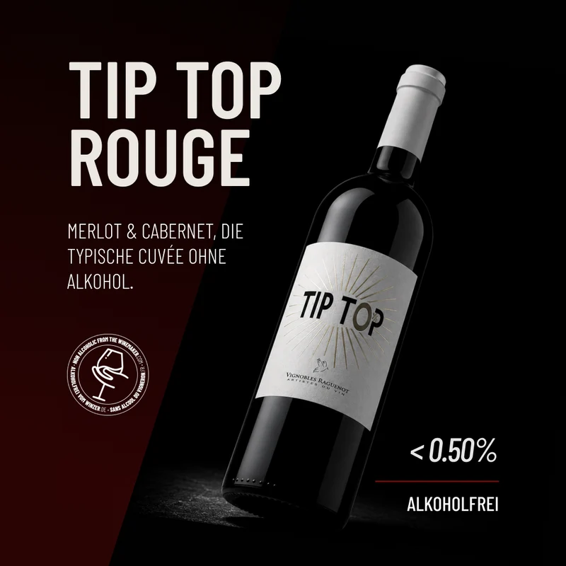 TIP TOP ROUGE: Merlot & Cabernet, die typische Cuvée ohne Alkohol.