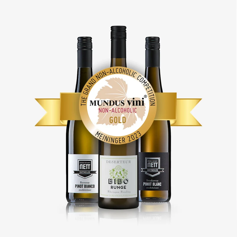 GOLD bei "Mundus Vini" von Meininger: 3 von "Meininger" goldprämierte entalkoholisierte Weine