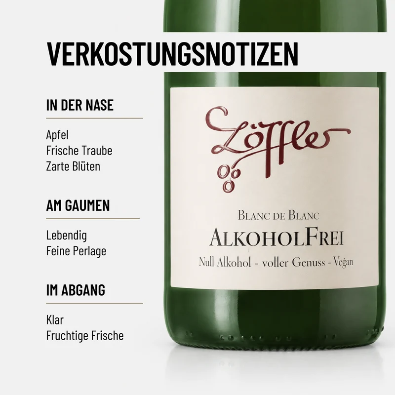 NULL ALKOHOL BLANC DE BLANC: Alkoholfrei, spritzig und frisch vom Weingut Löffler.