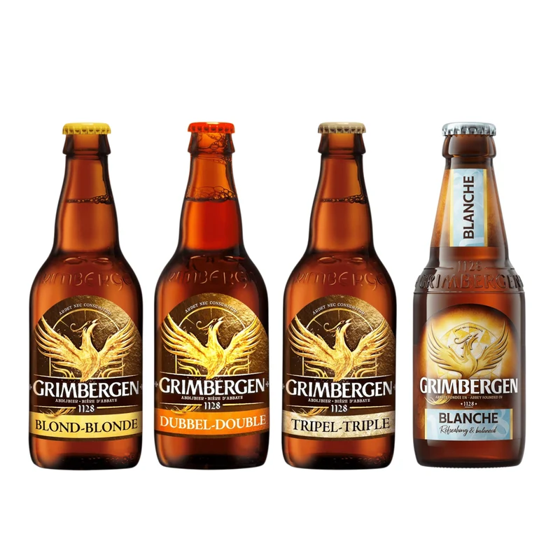 Grimbergen Bier Mixpaket – Belgische Braukunst im 4er-Set (Blanche, Blonde, Tripel, Dubbel)