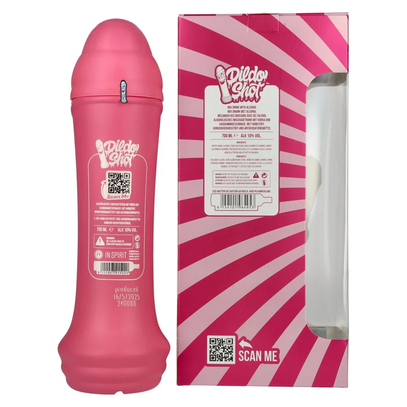 Dildo Shot Bubblegum Vodka Based 10% Vol. 0,7l in Geschenkbox mit 2 Gläsern