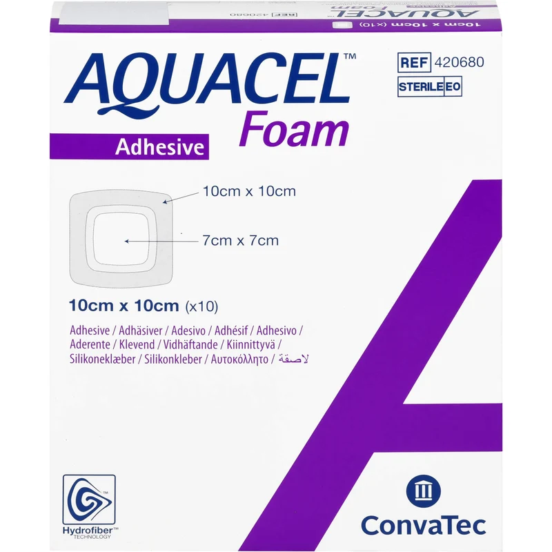 AQUACEL Foam adhäsiv 10x10cm, 10 St VER