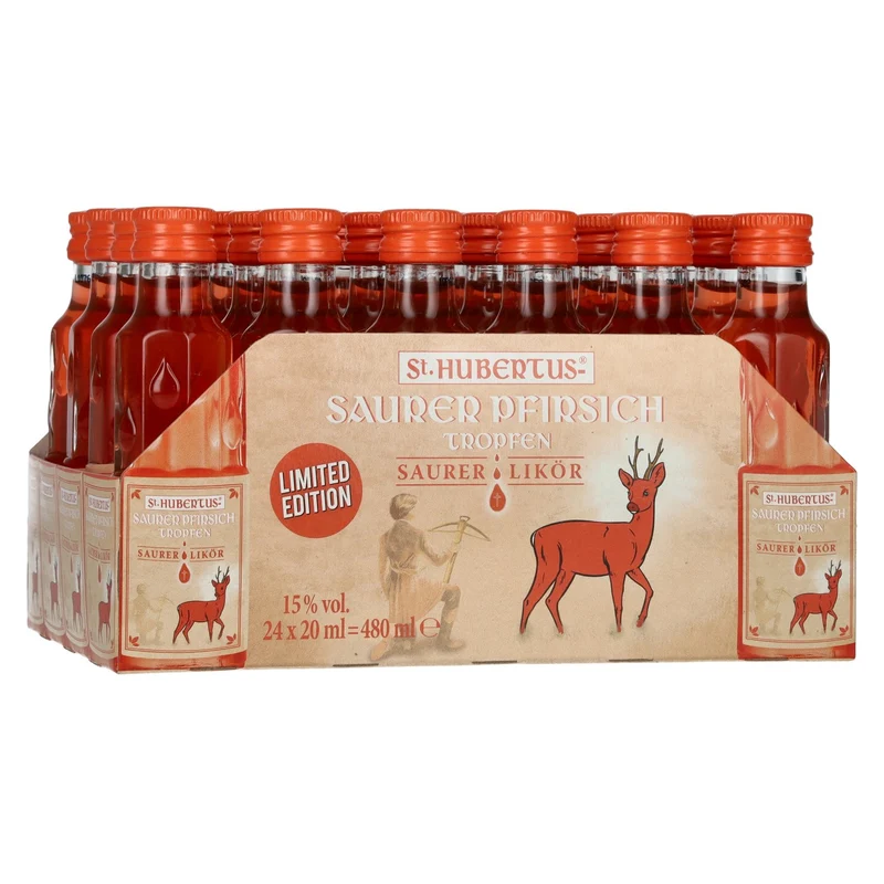 St. Hubertus SAURER PFIRSICH Tropfen Saurer-Likör Limited Edition 15% Vol. 24x0,02l