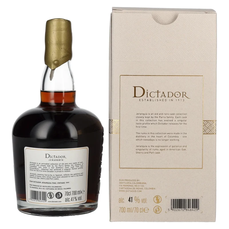 Dictador JERARQUÍA 29 Years Old FINO Rum 1991 41% Vol. 0,7l in Geschenkbox