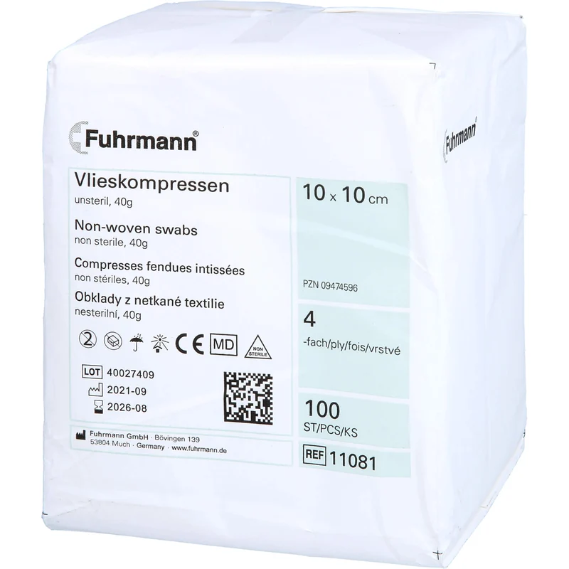 Vlieskompressen 10x10cm 4-lagig 40g unsteril, 100 St KOM