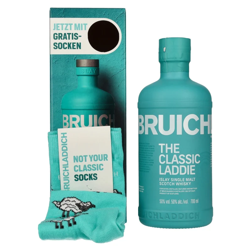 Bruichladdich THE CLASSIC LADDIE Scottish Barley Unpeated Islay Single Malt 50% Vol. 0,7l in Geschenkbox mit Socken