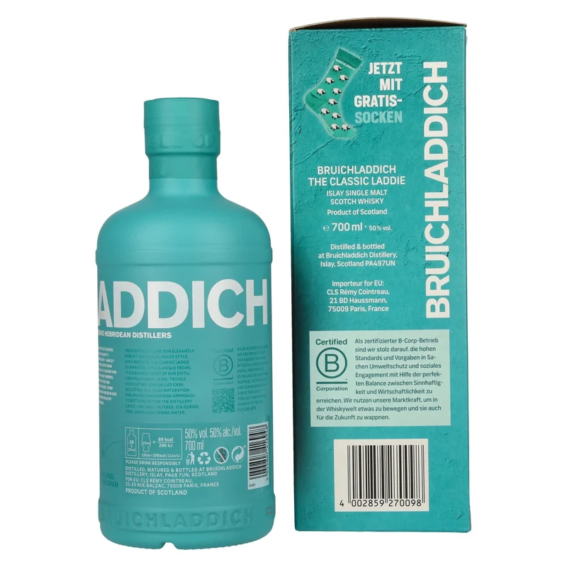 Bruichladdich THE CLASSIC LADDIE Scottish Barley Unpeated Islay Single Malt 50% Vol. 0,7l in Geschenkbox mit Socken