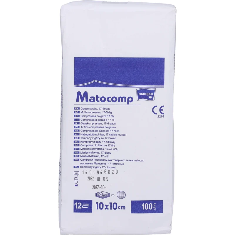 Matocomp Mullkompressen 10 x 10 cm unsteril 8 fach, 100 St KOM