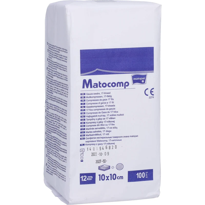 Matocomp Mullkompressen 10 x 10 cm unsteril 8 fach, 100 St KOM