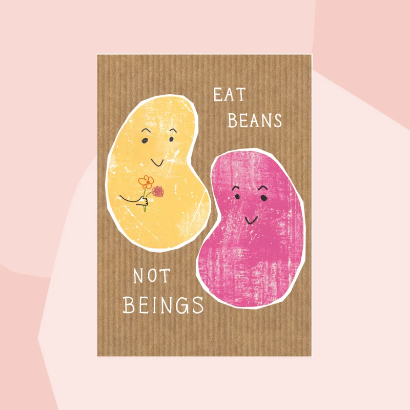 Postkarte: Eat beans, not beings