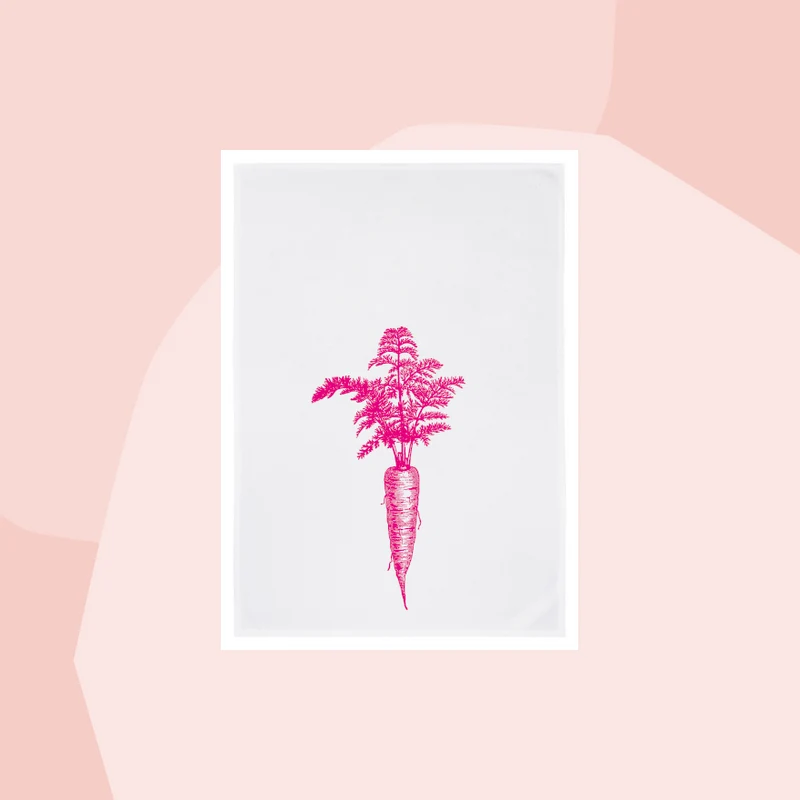 Geschirrtuch mit Aufdruck: Möhrchen in pink