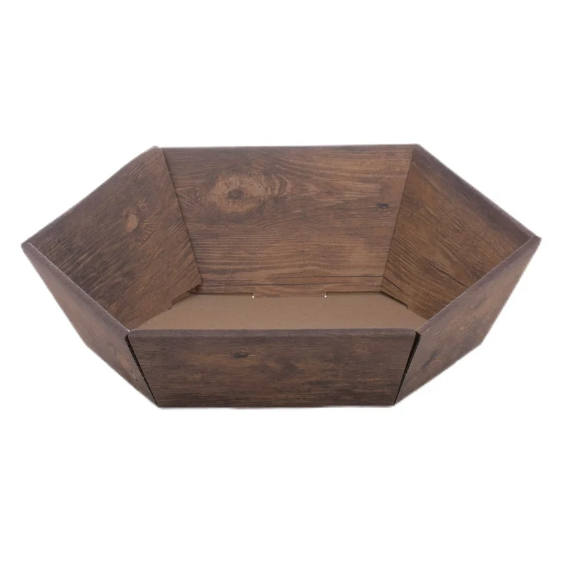 Präsentkorb Sechseck VINTAGE Holzoptik klein