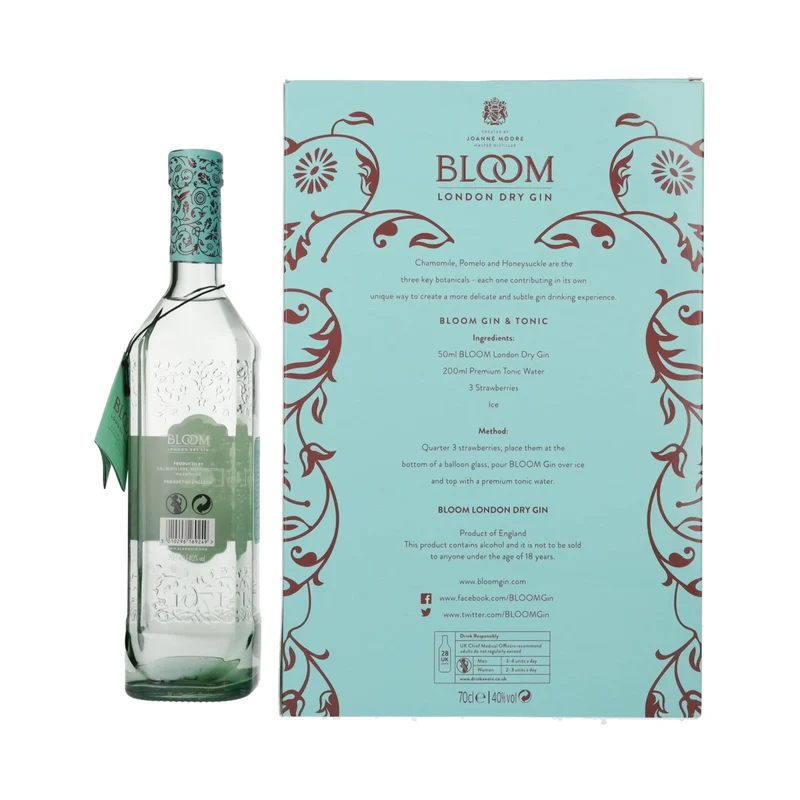 Bloom London Dry Gin 40% Vol. 0,7l in Geschenkbox mit Glas