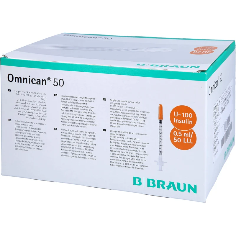 Omnican® 50 0,5ml Insulinspritzen, 50 I.E. Nennvolumen, U-100 Insulin; 0,30x12mm, 100X1 St SRI