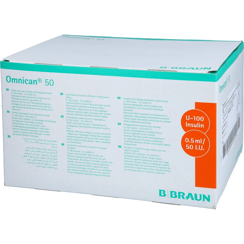 Omnican® 50 0,5ml Insulinspritzen, 50 I.E. Nennvolumen, U-100 Insulin; 0,30x8mm, 100X1 St SRI