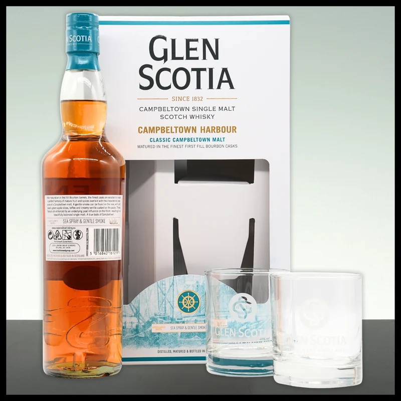 Glen Scotia Campbeltown Harbour Whisky Geschenkbox mit 2 Gläsern 0,7L - 40% Vol.