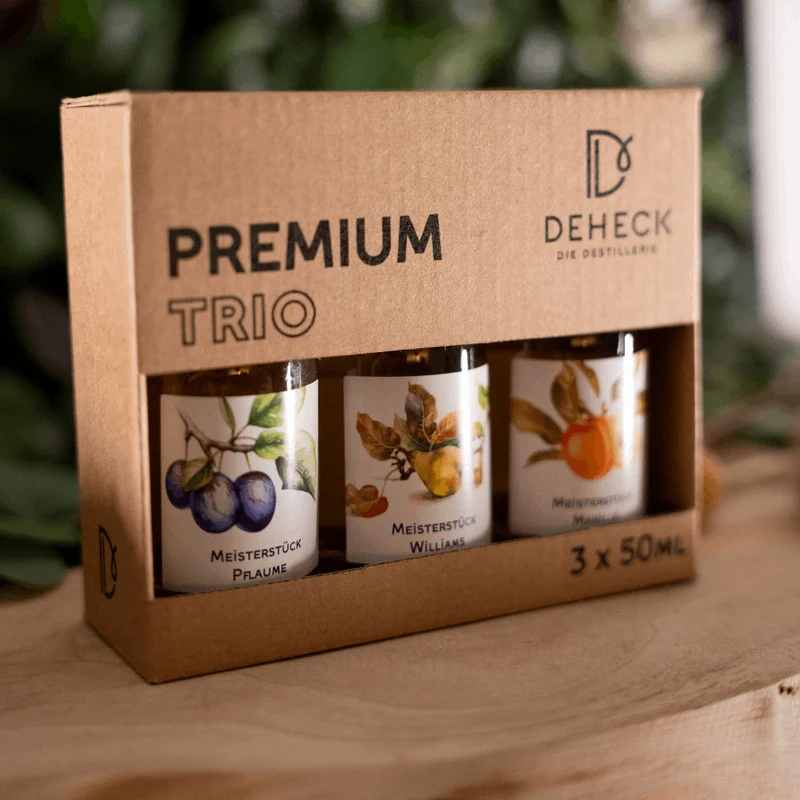 Meisterstücke Geschenk | Trio Premium Spirituosen Set | Marille, Pflaume & Williams