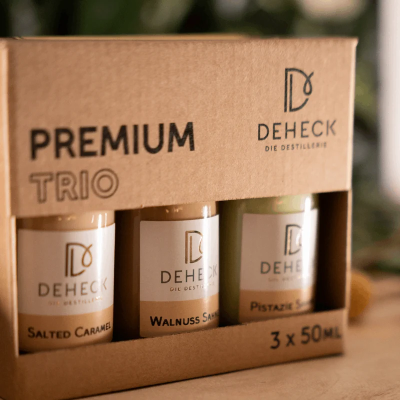Sahneliköre Geschenk | Trio Sahnelikör Set | Pistazie, Salted Caramel & Walnuss