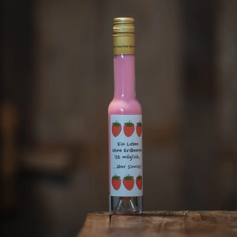 Leben ohne Erdbeeren Sahnelikör | Erdbeere Etikett | Erdbeer Likör 15%