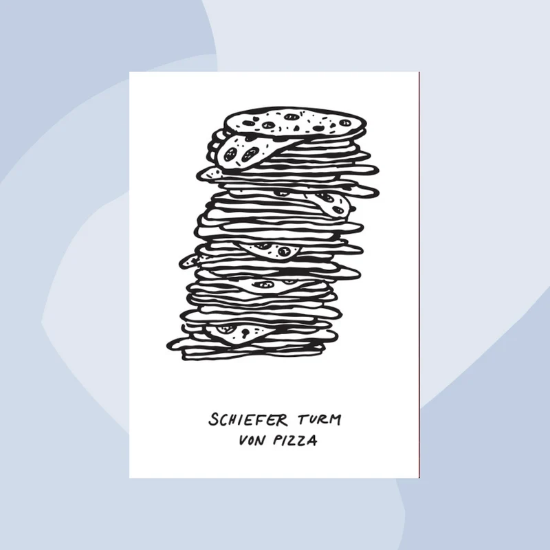 Postkarte: Der schiefe Turm von Pizza