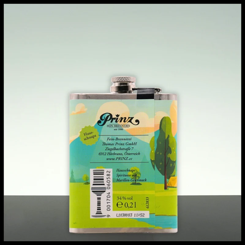 Prinz Flachmann Hausschnaps Marille "Heute hier, morgen dort" 0,2L - 34% Vol.
