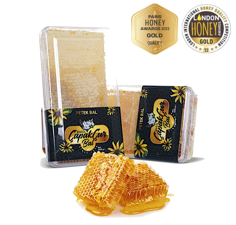Wabenhonig / Honigwabe 1000g, hocharomatischer Premium Blütenhonig in der Frischebox