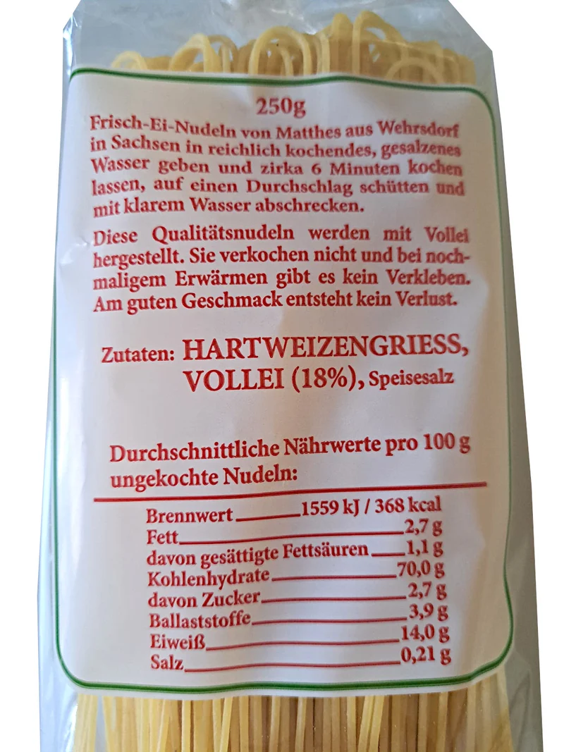 4x Frischei Nudeln Hartweizen Spaghetti 250g