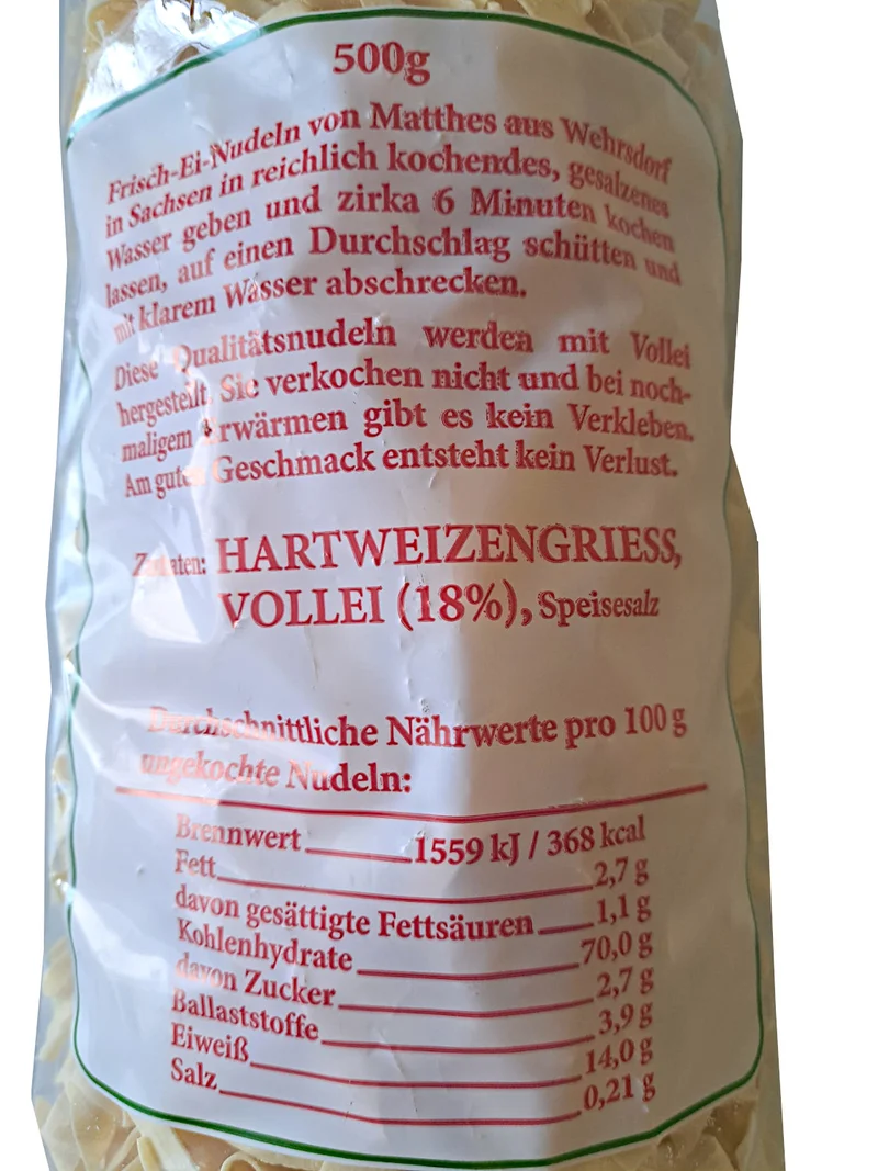 4x Frischei Nudeln Hartweizen Bandnudeln 8mm 500g