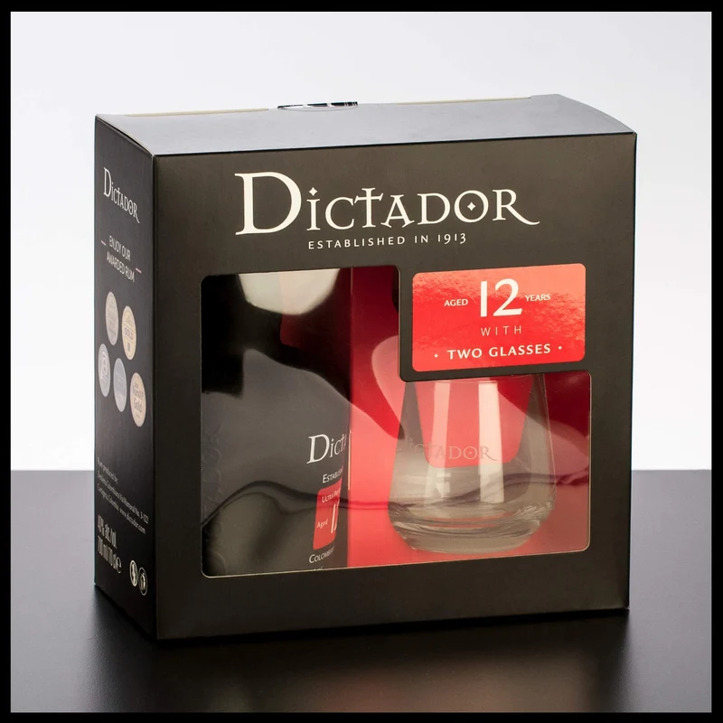 Dictador 12 YO Rum Geschenkbox mit 2 Gläsern 0,7L - 40% Vol.