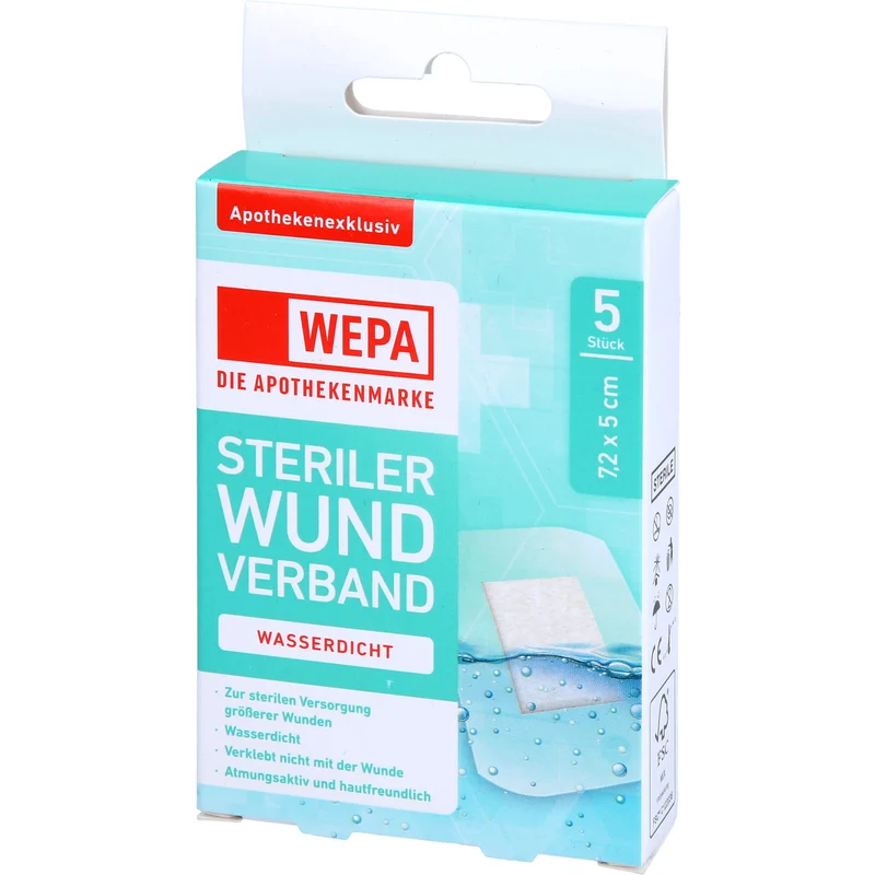 WEPA Wundverband wasserdicht 7,2 x 5cm steril, 5 St PFL