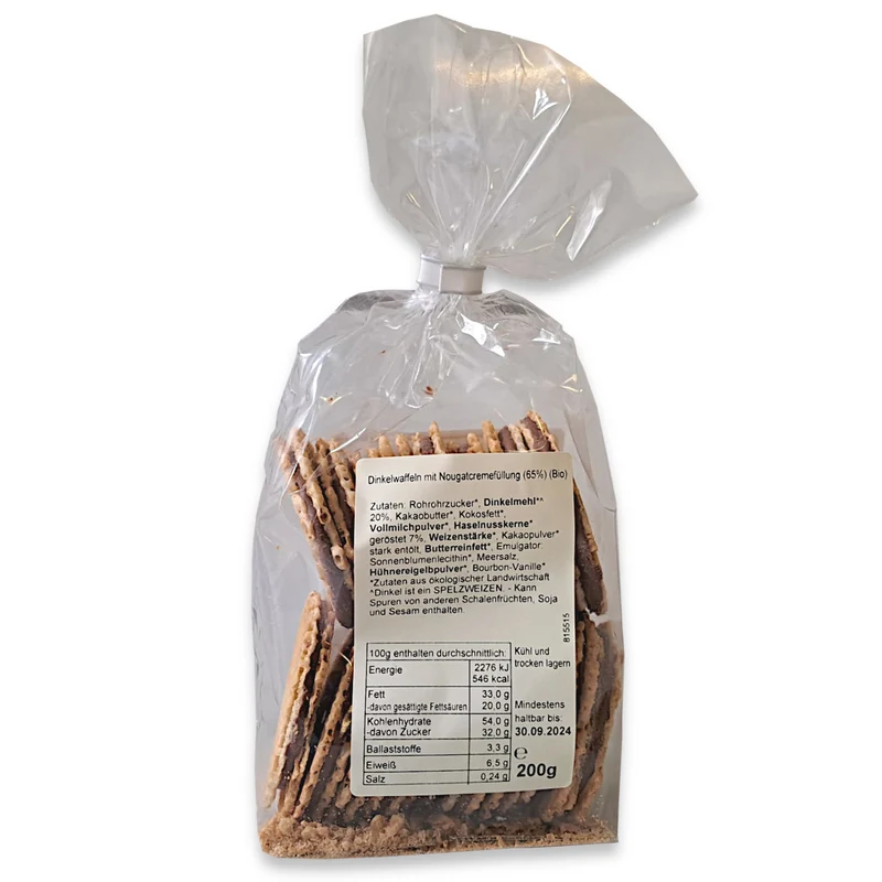 Dinkelwaffeln mit Nougatfüllung 150g
