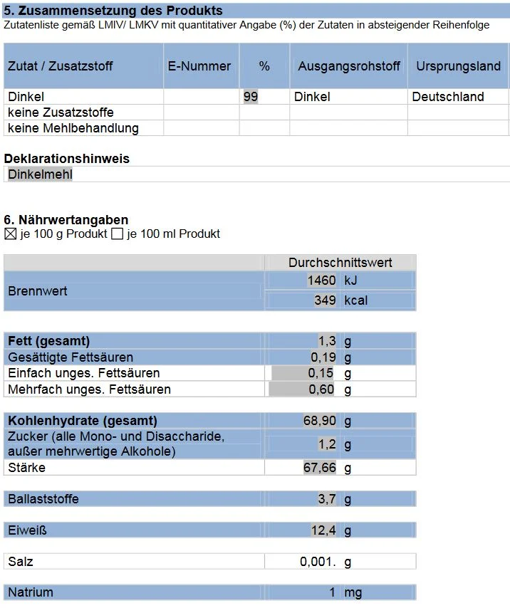 Dinkelmehl Typ 405 25 kg