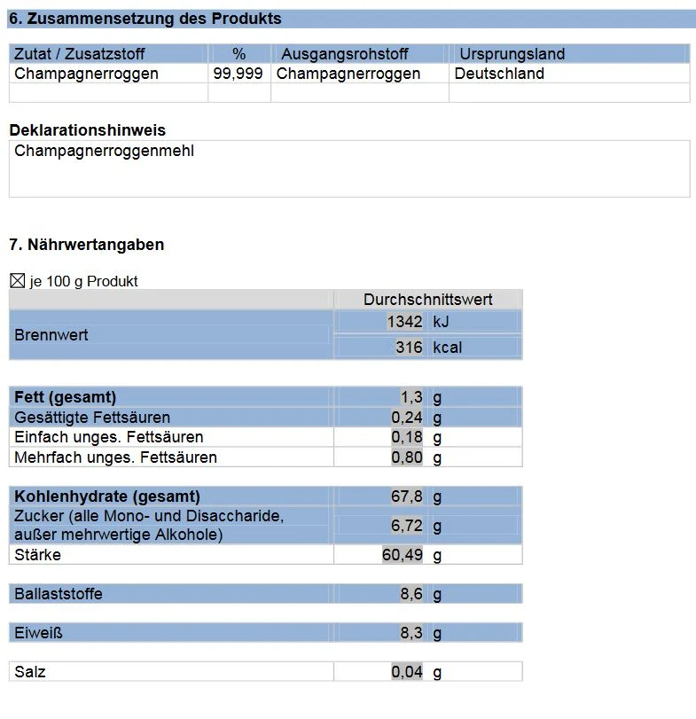 Norddeutscher Champagner Roggenmehl Typ 1150 25 kg