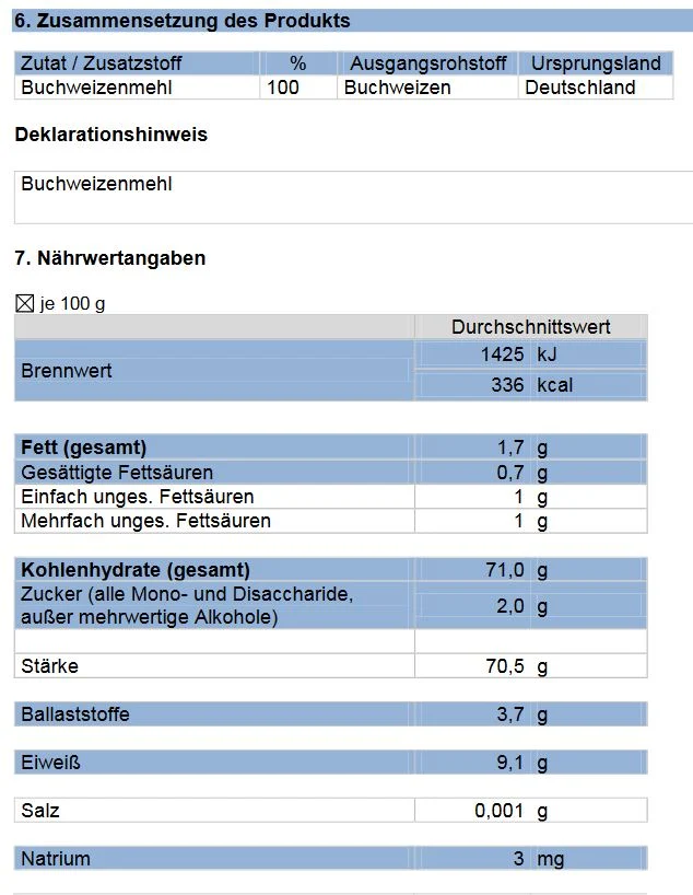 Buchweizenmehl 25 kg